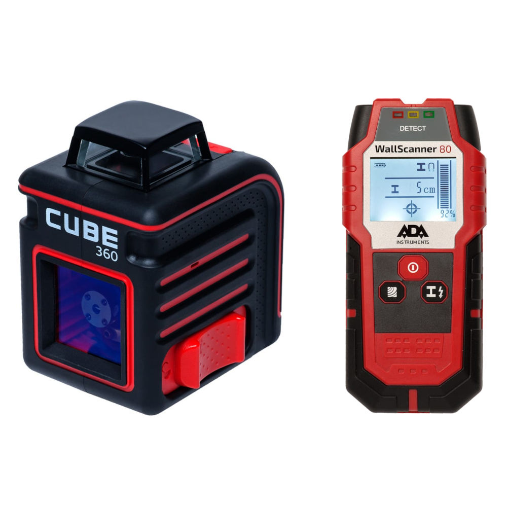 НОВОГОДНИЙ КОМПЛЕКТ Лазерный уровень ADA CUBE 360 Basic Edition + Детектор проводки ADA Wall Scanner 80